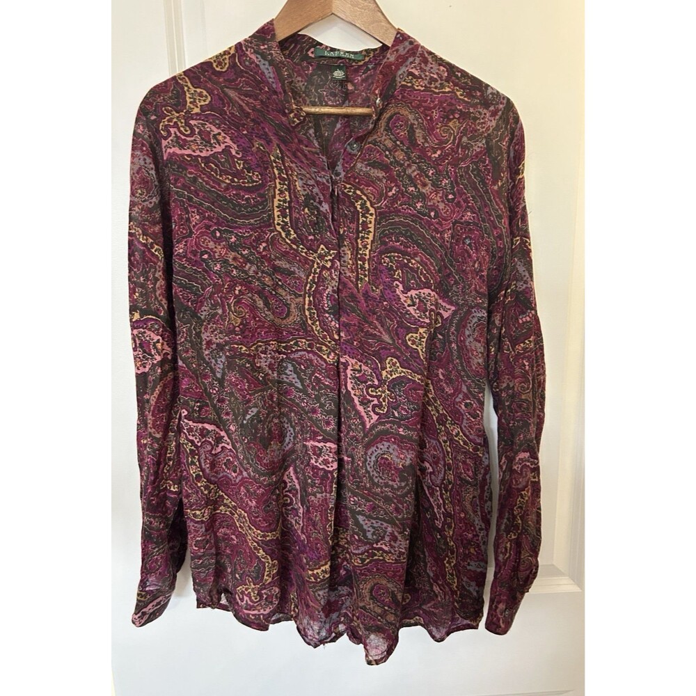 Lauren Ralph Lauren Shirt Large Button Paisley Lightweight CottonTunic Boho Chic